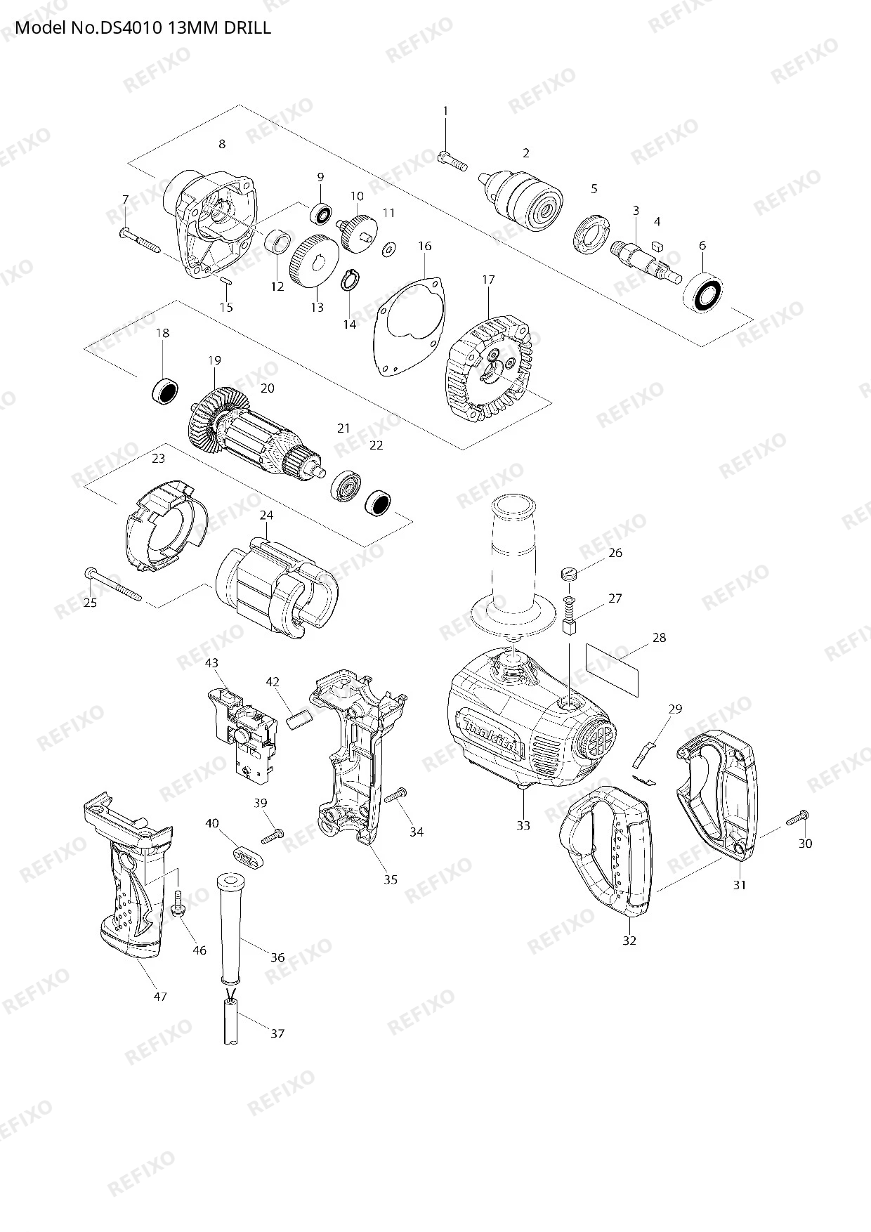 Деталировка MAKITA DS4010 — схема запчастей в разборе