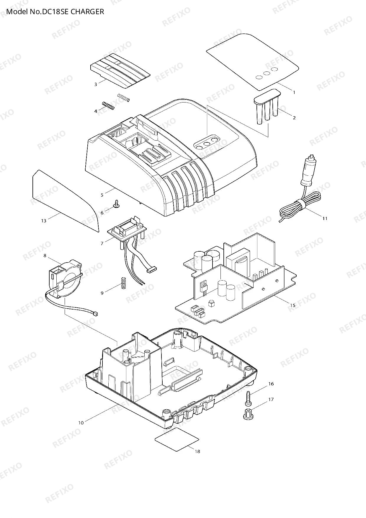 Деталировка MAKITA DC18SE — схема запчастей в разборе