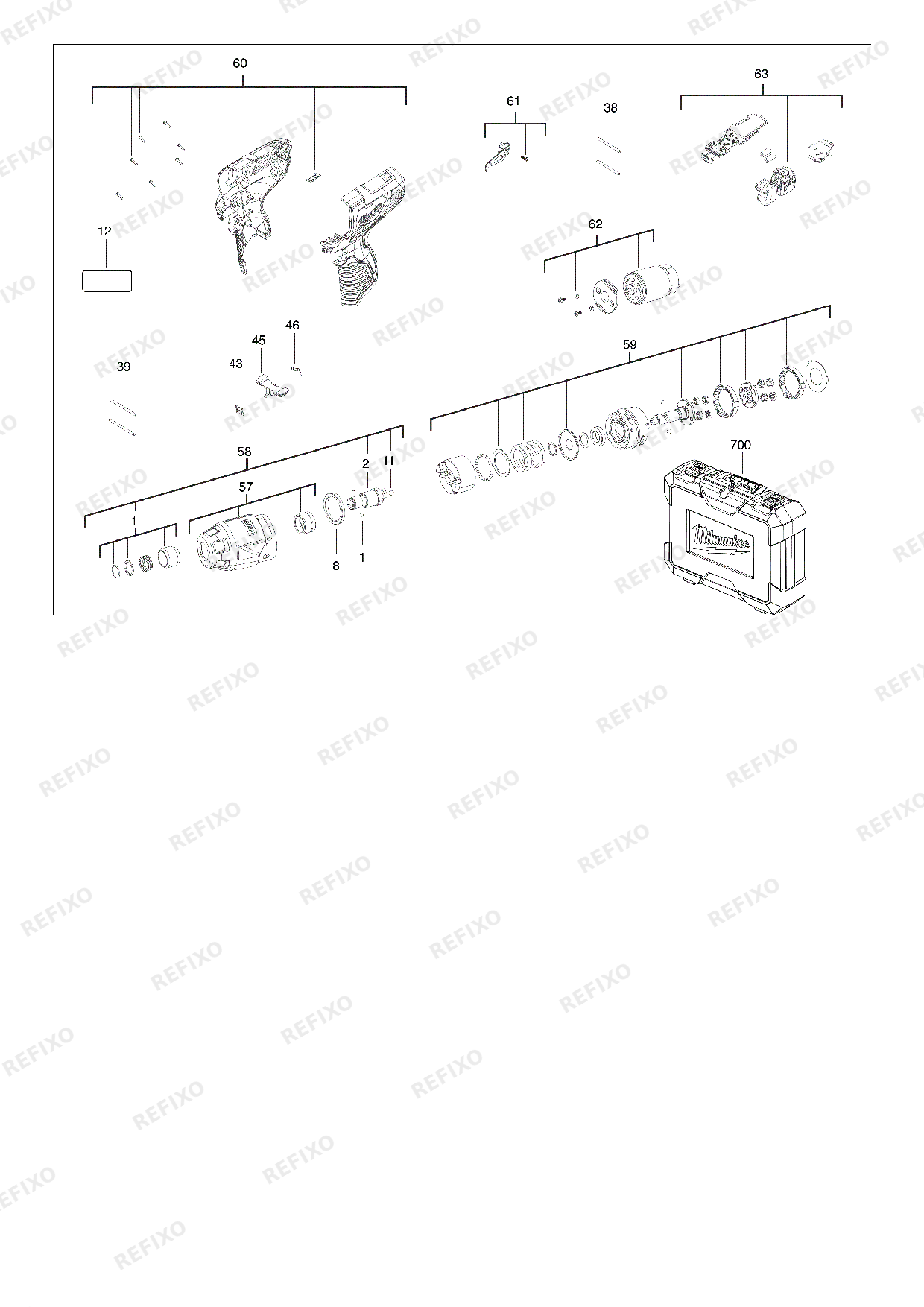Деталировка MILWAUKEE M12BID 0 4933441955 4000441961 — схема запчастей в разборе