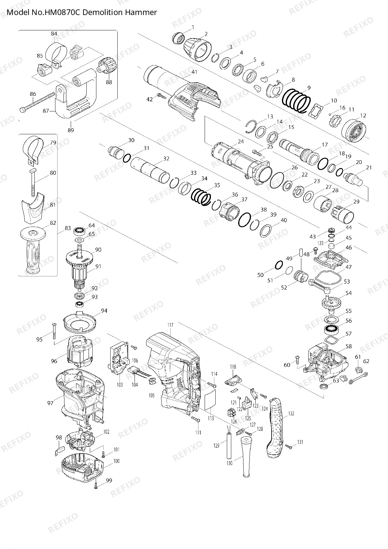 Деталировка MAKITA HM0870C — схема запчастей в разборе