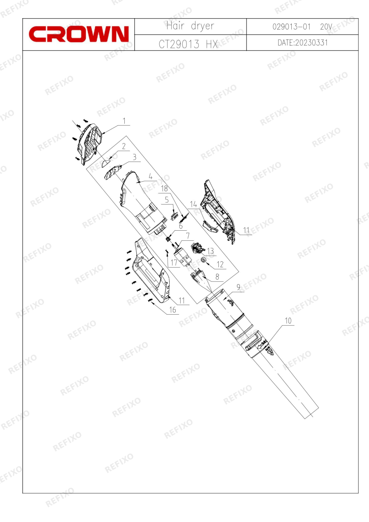 Деталировка CROWN CT29013HX — схема запчастей в разборе