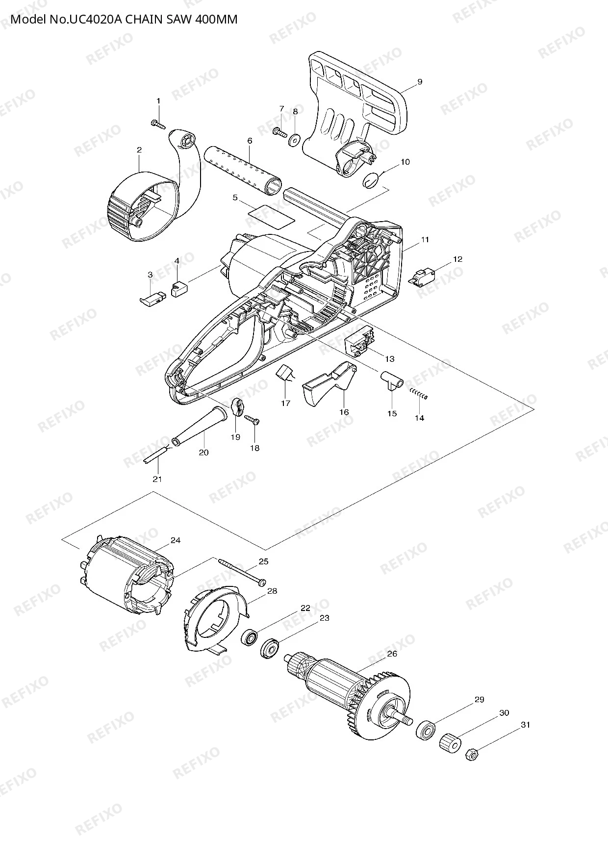 Деталировка MAKITA UC4020A — схема запчастей в разборе