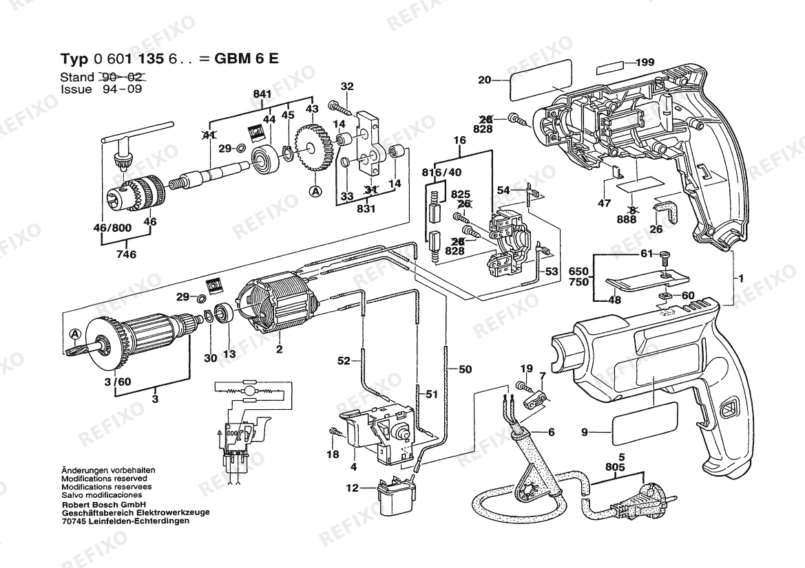 Деталировка Bosch Дрель GBM 6 E | 100 V | 006 - JP (0 601 135 638) — схема запчастей в разборе