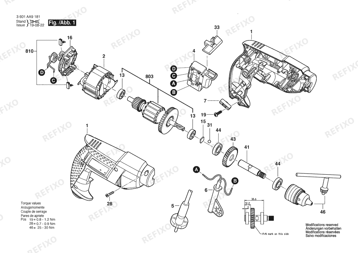 Деталировка Bosch Дрель TBM 3500 | 220 V | 009 - CN (3 601 AA9 085) — схема запчастей в разборе