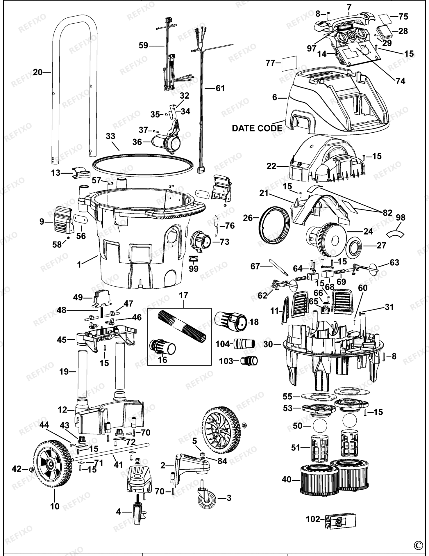 Деталировка DeWalt DWV902L-QS TYPE 2 STAUBABSAUGER DWV902L-QS DWV902L — схема запчастей в разборе