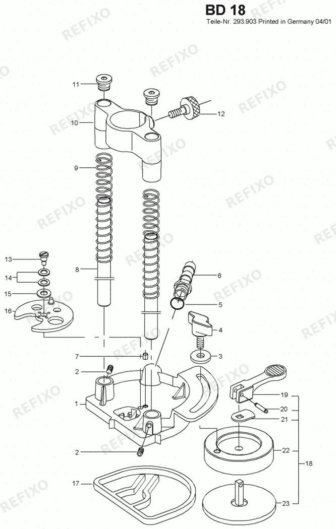 Деталировка Flex BD 18 Bohrvorrichtung 290343 — схема запчастей в разборе