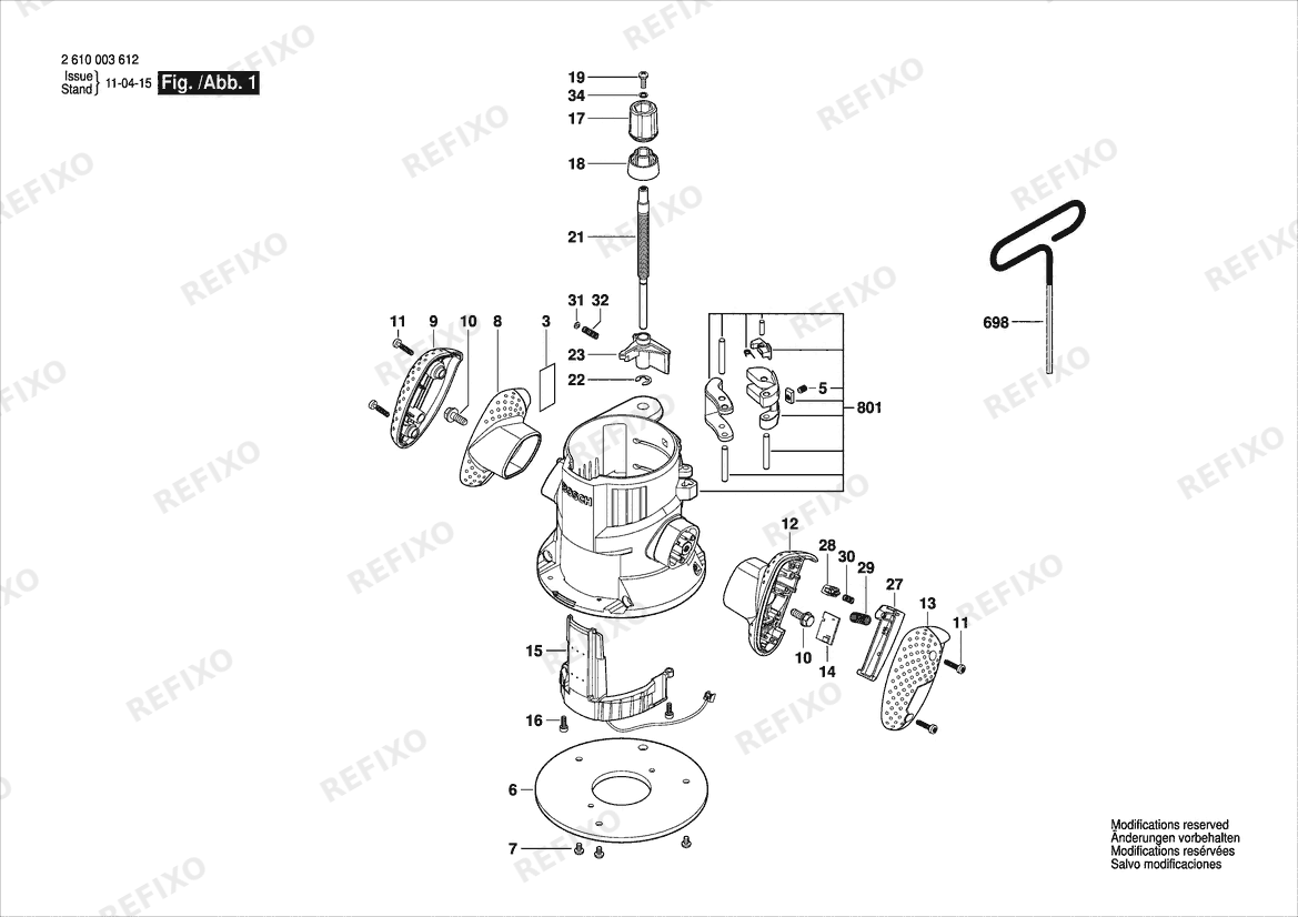 Деталировка Bosch Фрезер -Vorsatz MRF01 | 120 V | 061 - US (2 610 003 612) — схема запчастей в разборе