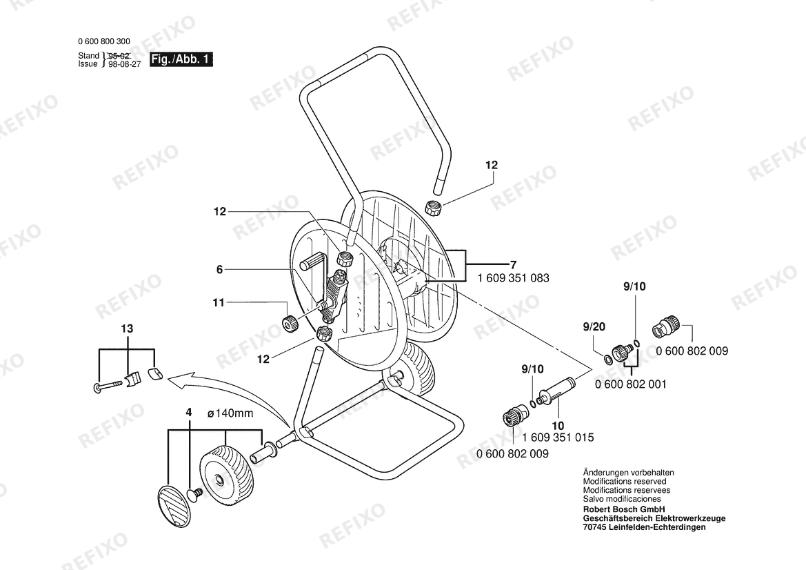 Деталировка Bosch Schlauchwagen ASW 65 (0 600 800 300) — схема запчастей в разборе