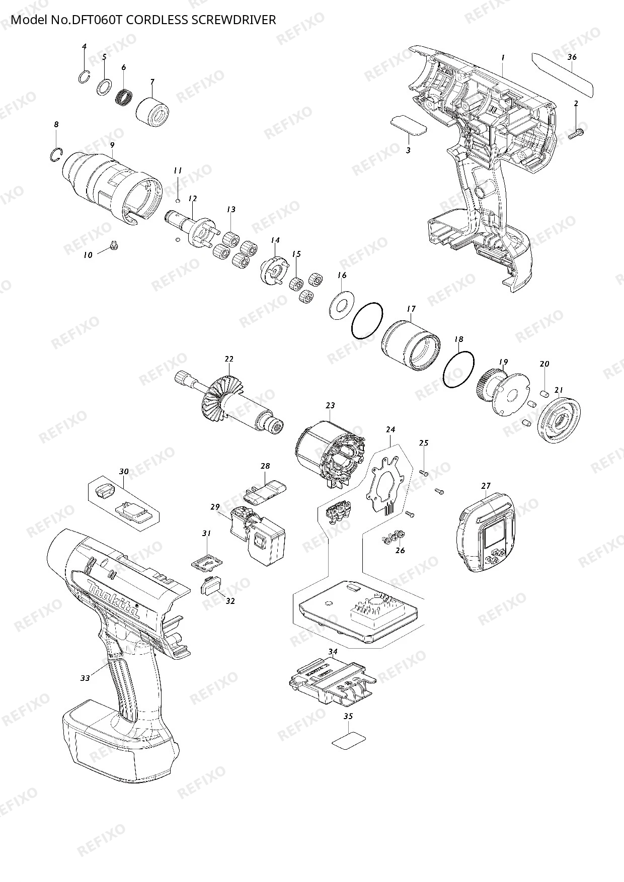 Деталировка MAKITA DFT060T — схема запчастей в разборе