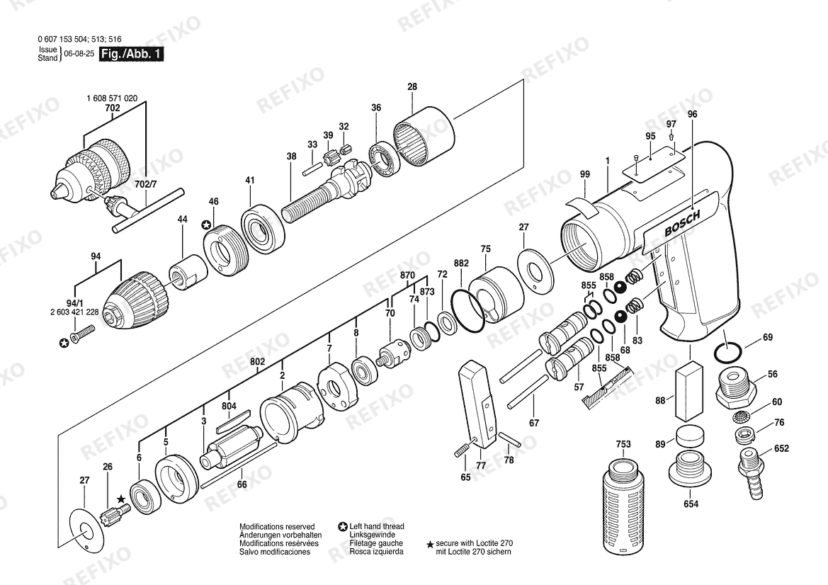 Деталировка Bosch Pw- дрель -Ind 180W drill (0 607 153 513) — схема запчастей в разборе