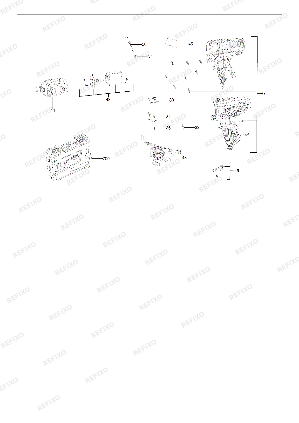 Деталировка MILWAUKEE M12BD 0 4933441910 4000441901 — схема запчастей в разборе