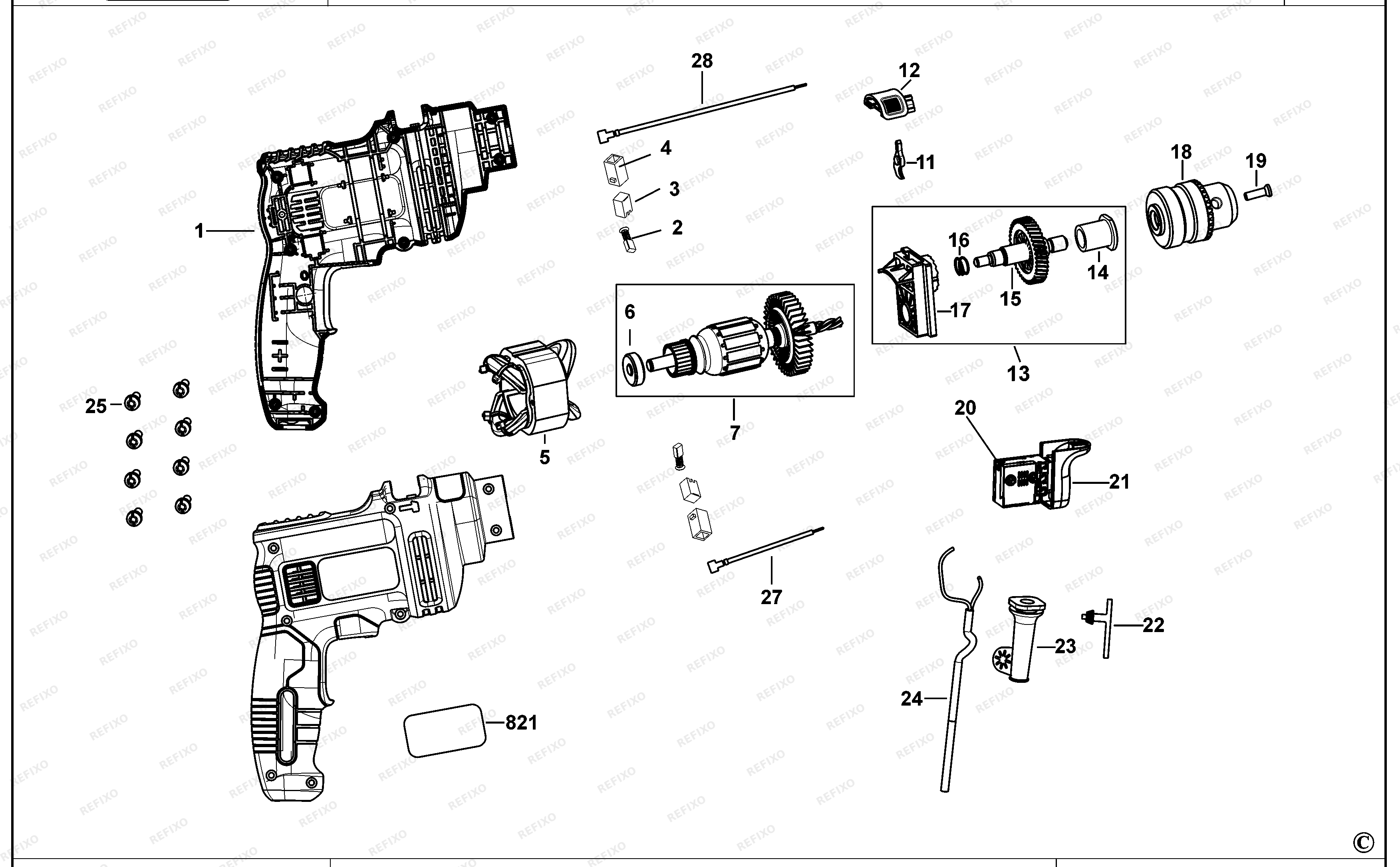 Black&Decker УДАРНАЯ ДРЕЛЬ KR5010V — схема запчастей