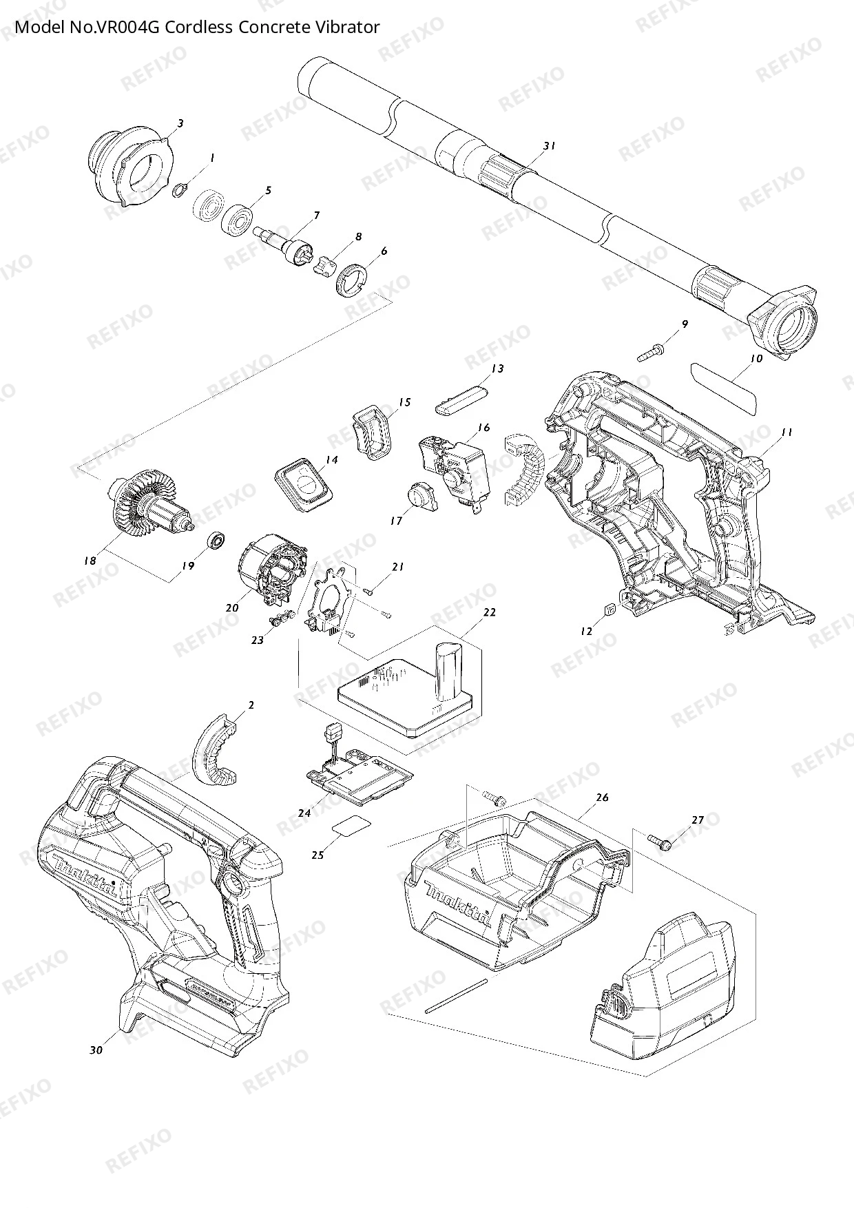 Деталировка MAKITA VR004G — схема запчастей в разборе