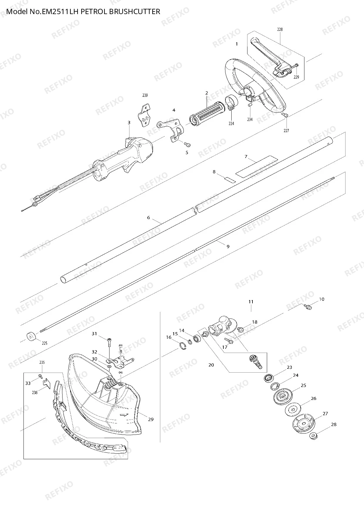 Деталировка MAKITA EM2511LH — схема запчастей в разборе
