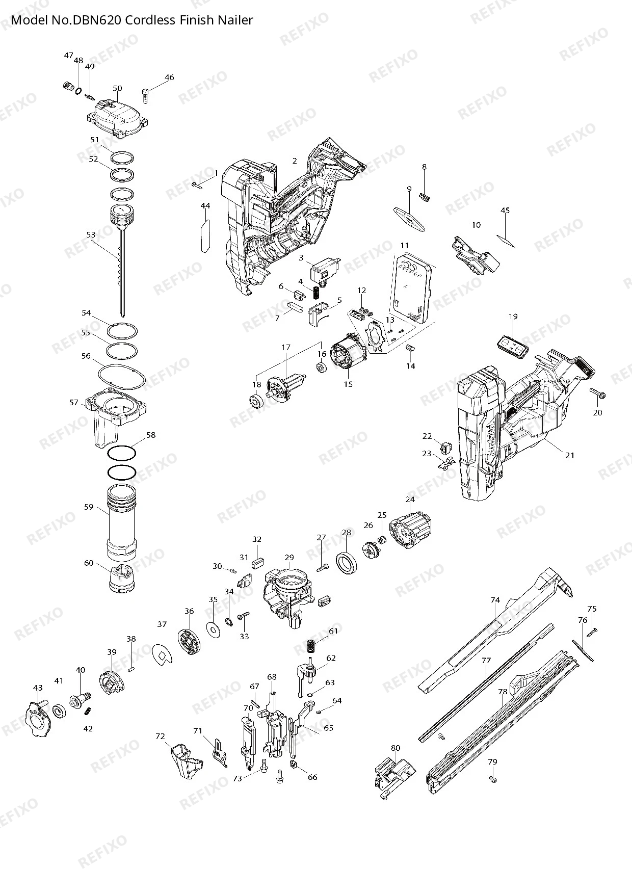 Деталировка MAKITA DBN620 — схема запчастей в разборе