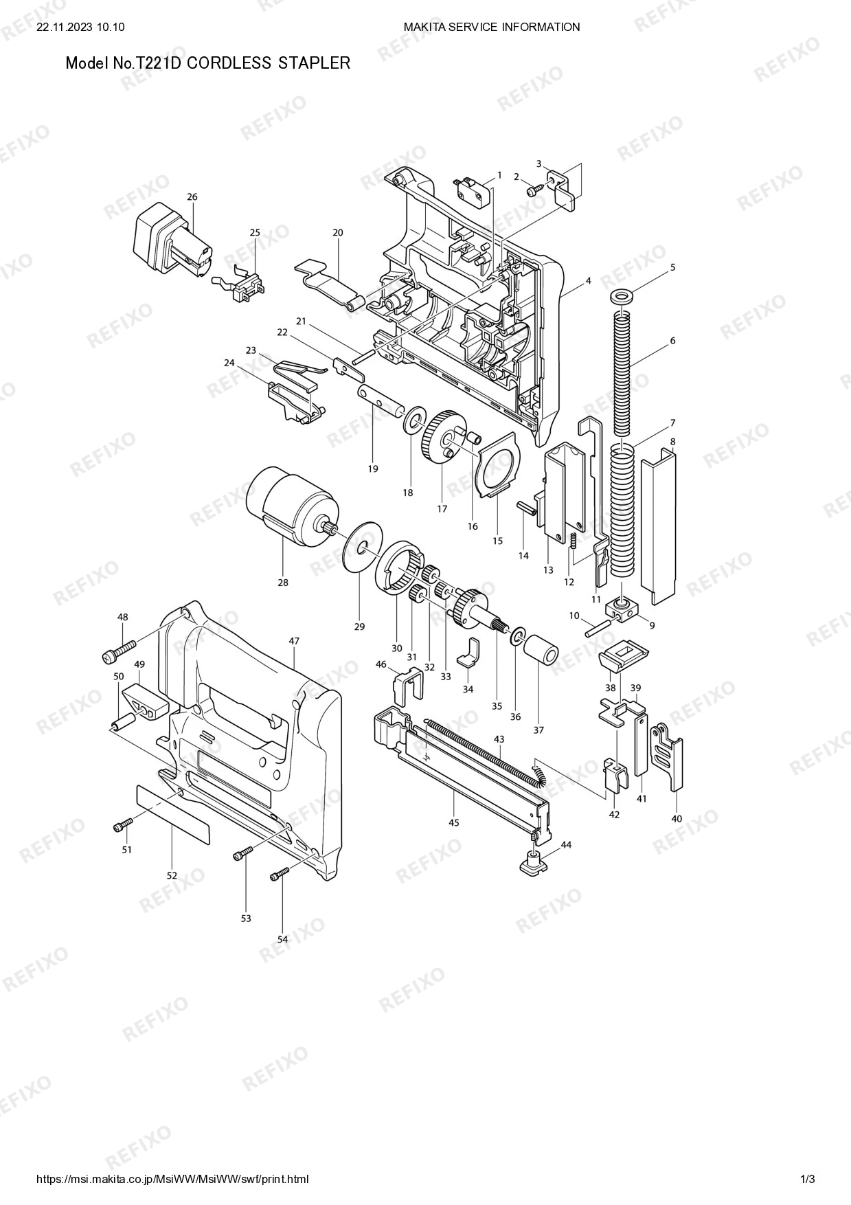 Деталировка MAKITA T221D — схема запчастей в разборе
