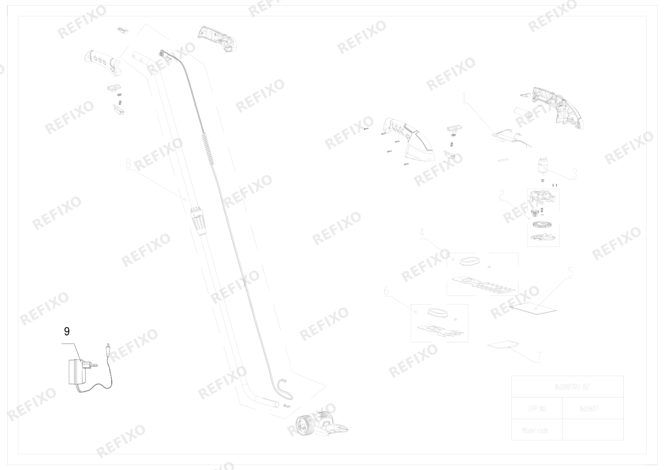 Деталировка Greenworks 1600807 ++-Exploded view — схема запчастей в разборе