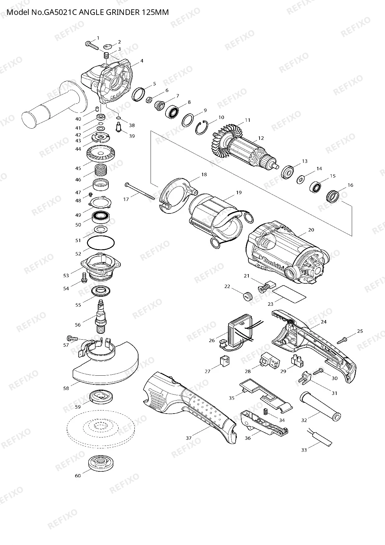 Деталировка MAKITA GA5021C — схема запчастей в разборе