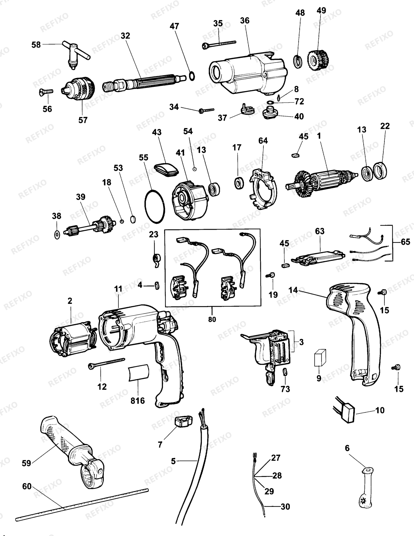 Деталировка DeWalt BM19E-DE TYPE 1 BOHRER BM19E-DE BM19E — схема запчастей в разборе
