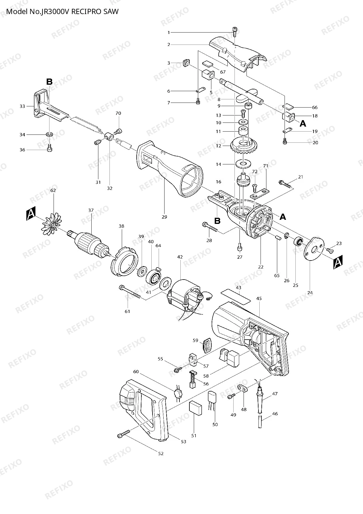 Деталировка MAKITA JR3000V — схема запчастей в разборе