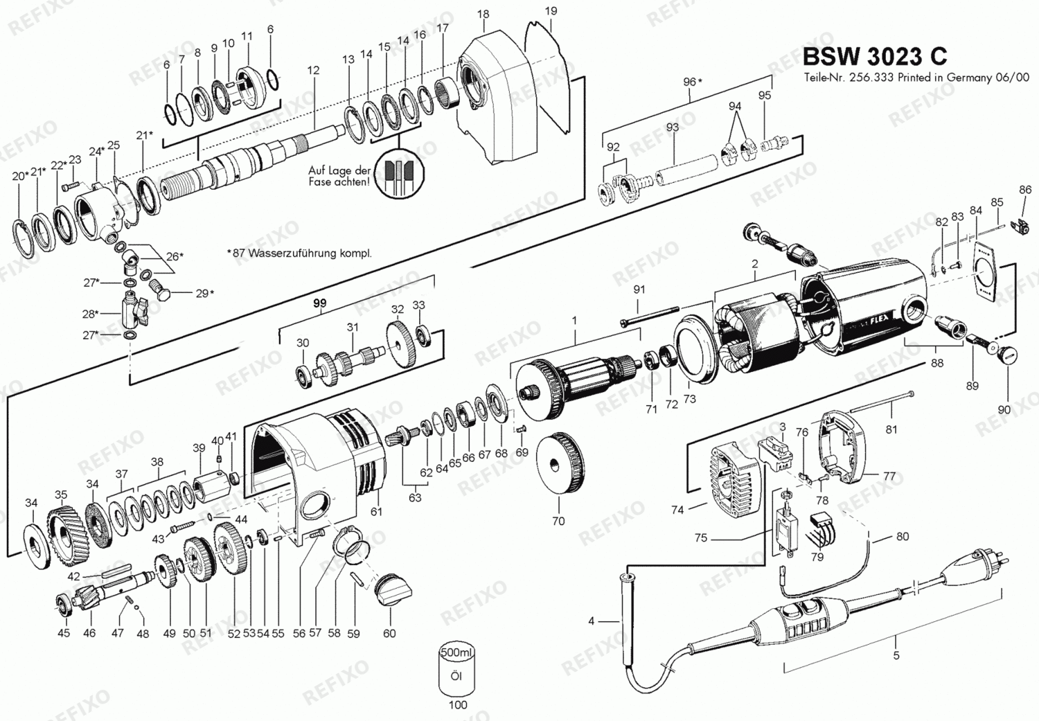 Деталировка Flex BSW 3023 C 230CEE 265616 — схема запчастей в разборе