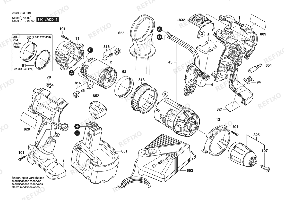 Деталировка Bosch Аккумуляторный шуруповёрт 35614 | 14.4 V | 061 - US (0 601 993 H10) — схема запчастей в разборе