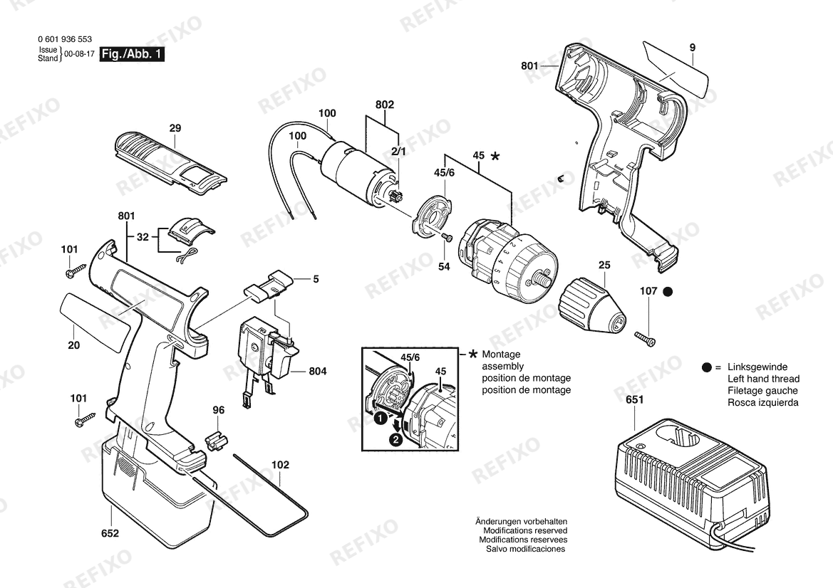 Деталировка Bosch Аккумуляторный -Mittelgriffschrauber 3315 | 12 V | 061 - US (0 601 936 553) — схема запчастей в разборе
