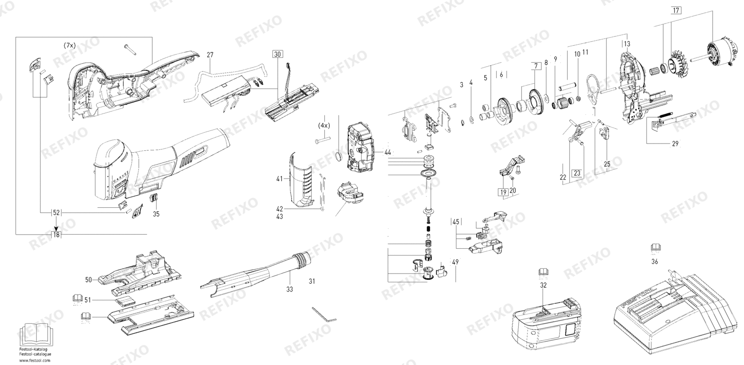 Деталировка Festool PSC 420 EB FL - Pendelstichsäge 10005015 — схема запчастей в разборе