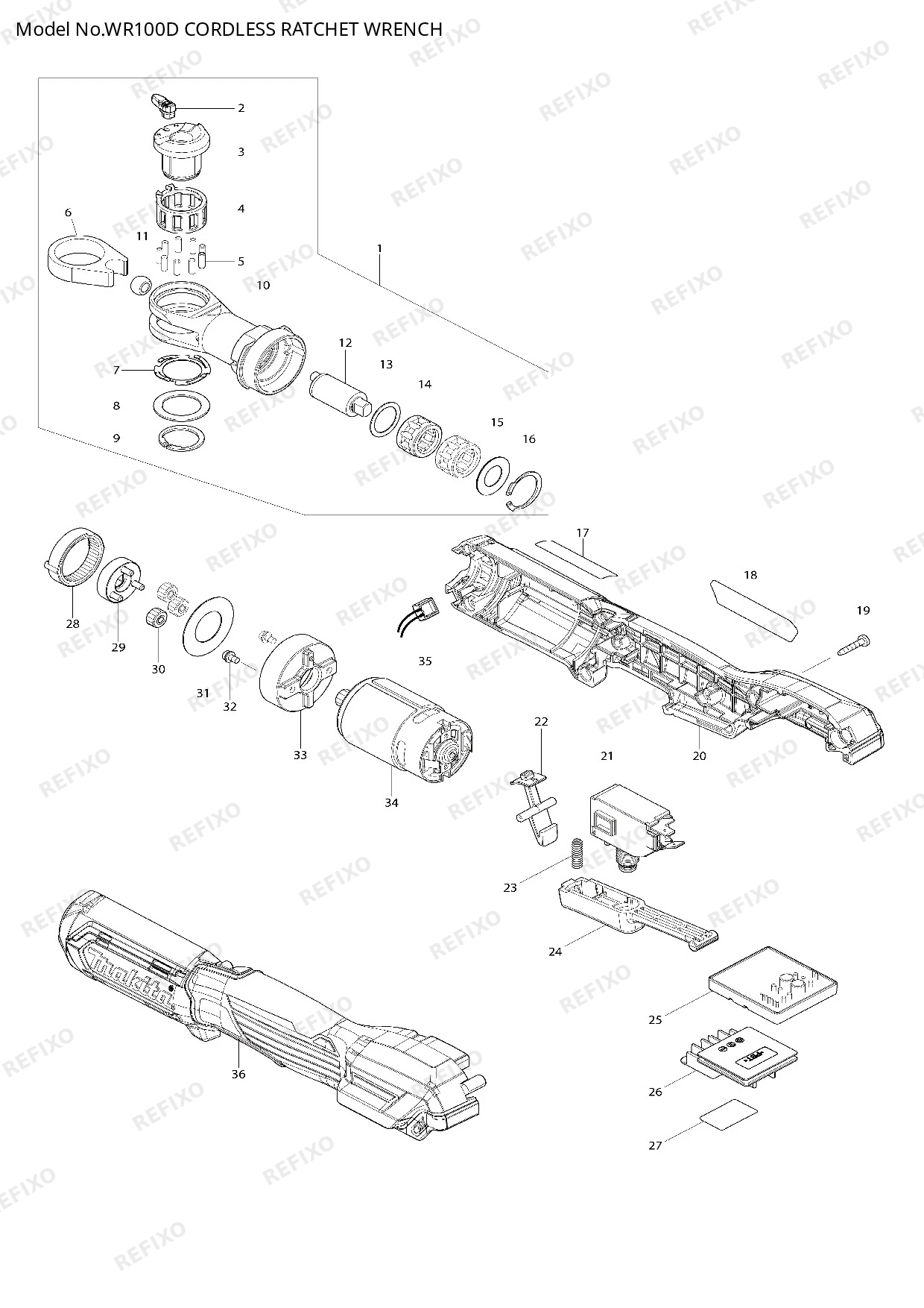 Деталировка MAKITA WR100D — схема запчастей в разборе