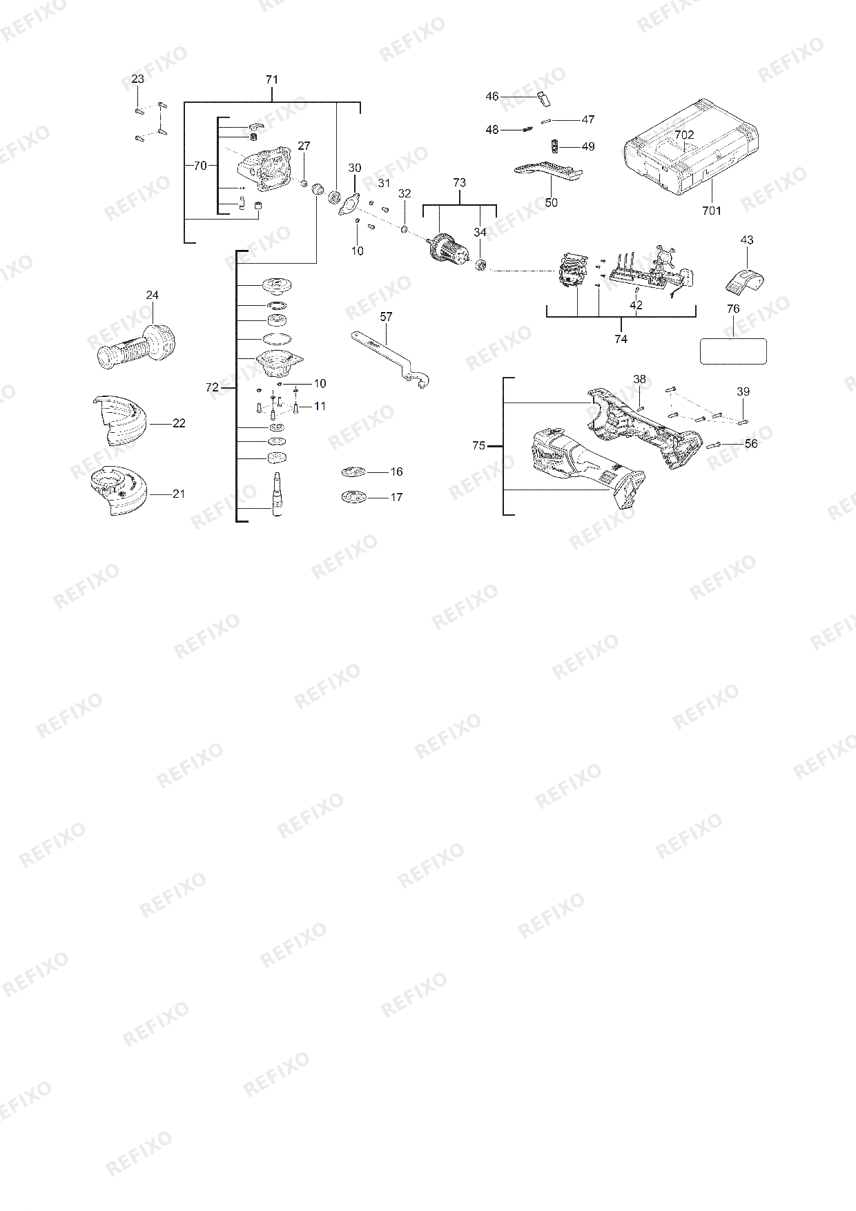 Деталировка MILWAUKEE M18FHSAG125XPDB2 0X 4933493417 4000497915 — схема запчастей в разборе