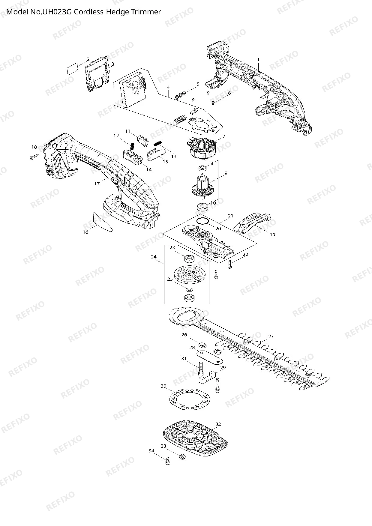 Деталировка MAKITA UH023G — схема запчастей в разборе
