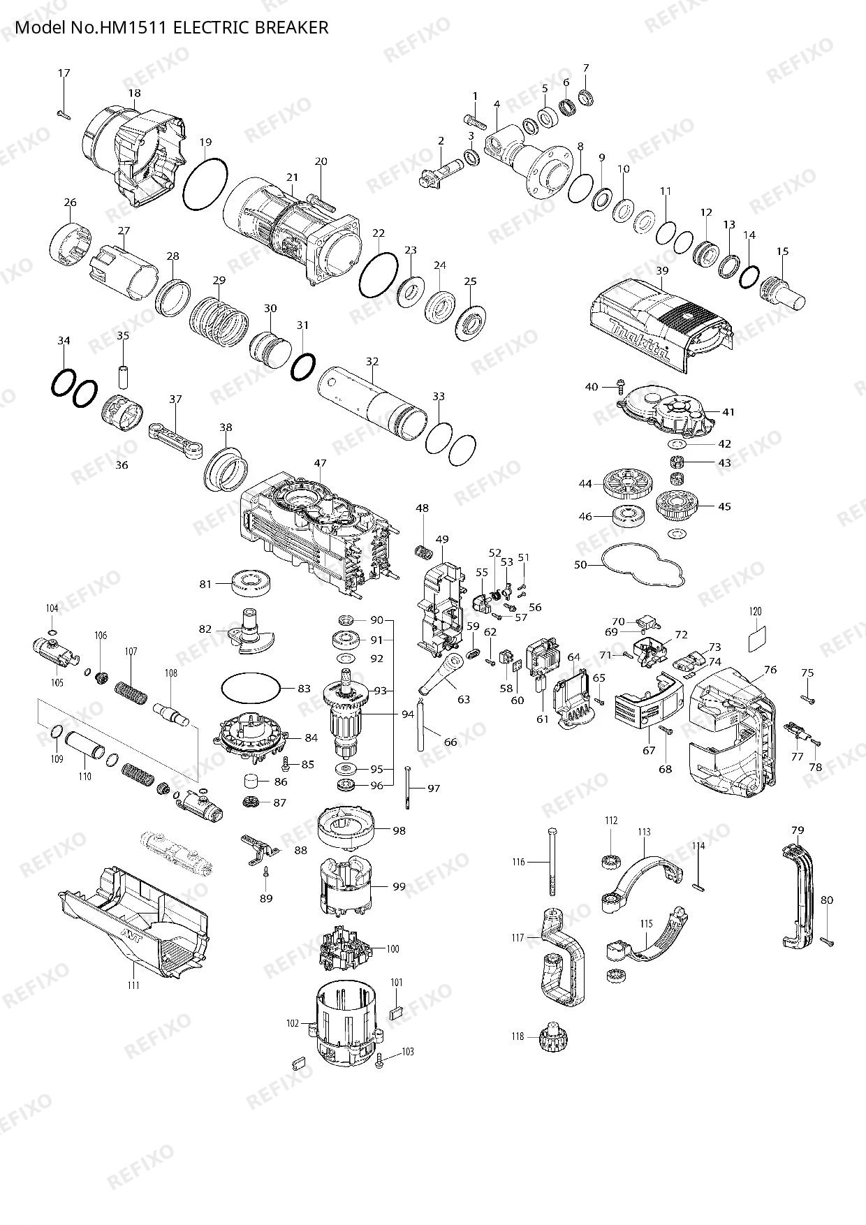 Деталировка MAKITA HM1511 — схема запчастей в разборе