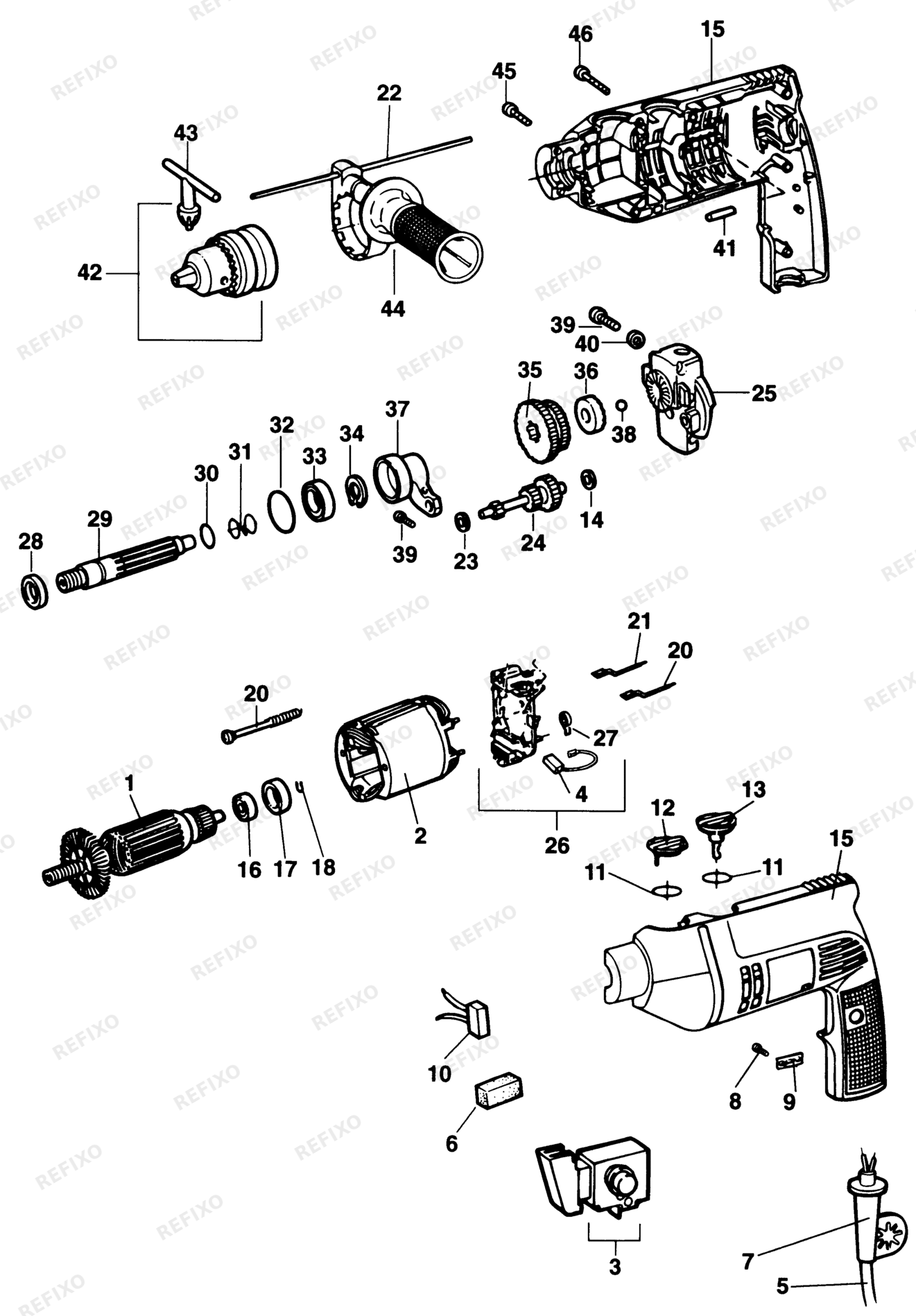 Деталировка DeWalt DW509-LX TYPE 1 BOHRER DW509-LX DW509 — схема запчастей в разборе
