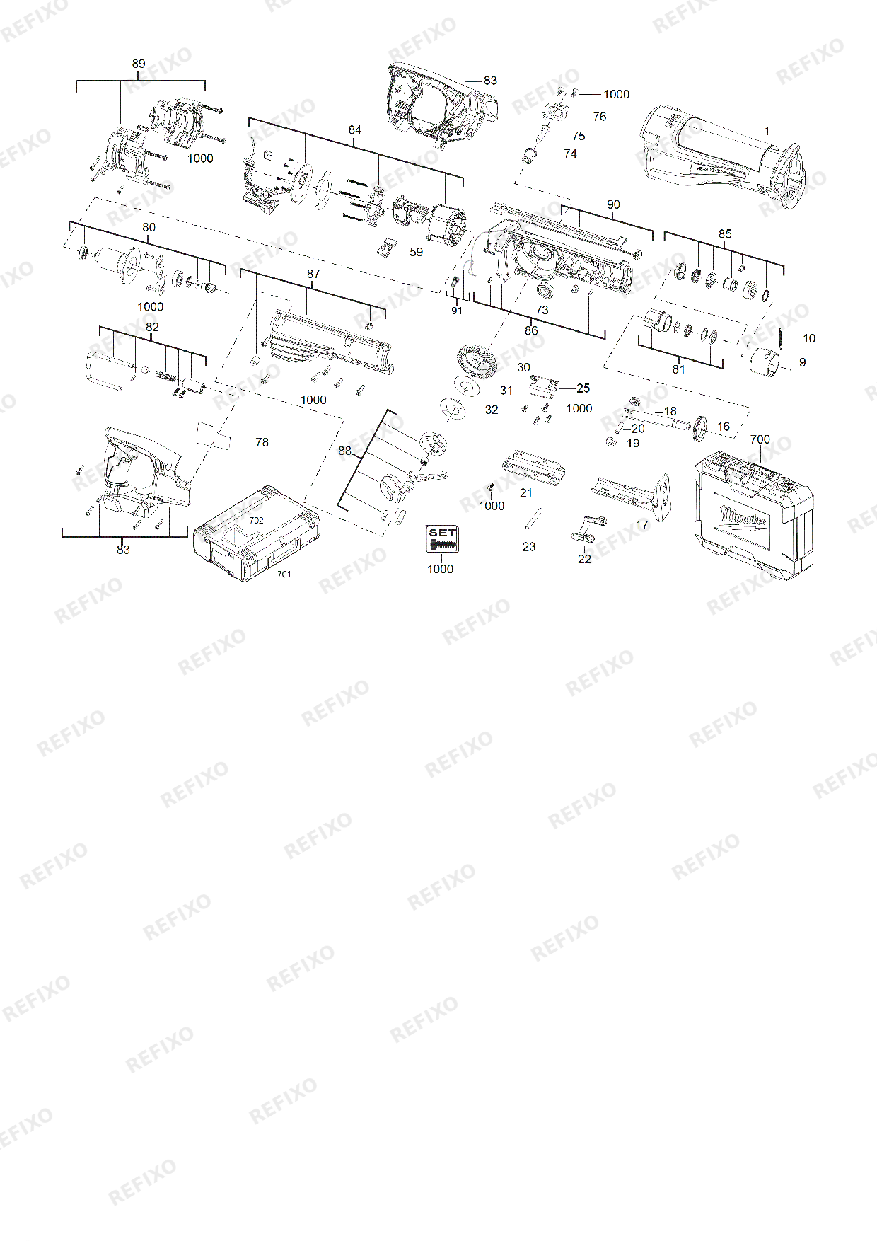 Деталировка MILWAUKEE M18CSX 0X 4933451428 4000452675 — схема запчастей в разборе