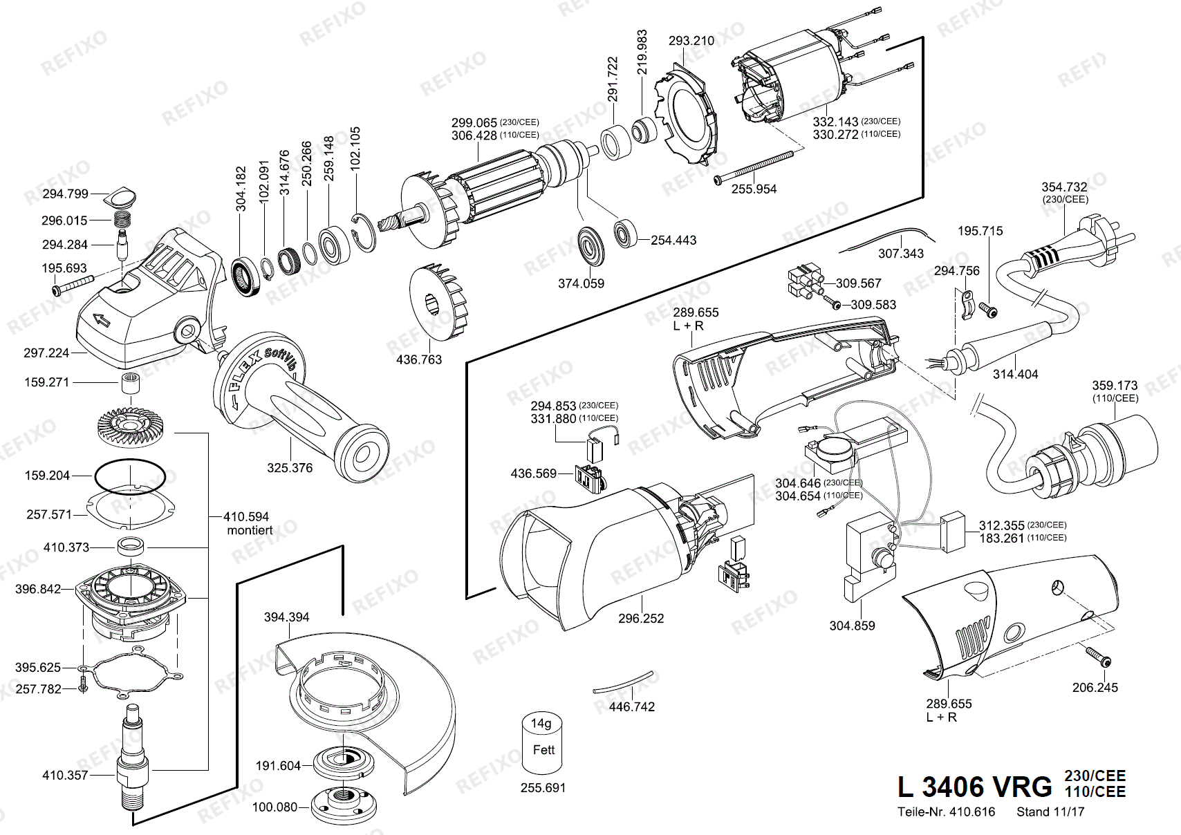 Деталировка Flex L 3406 VRG 230CEE Fixtec nach 01.01.2017 L3406VRG — схема запчастей в разборе