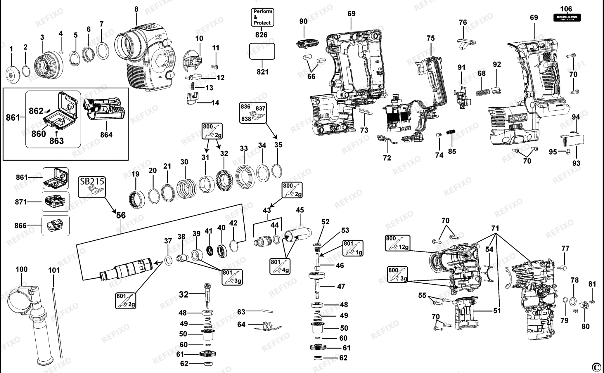 Деталировка DeWalt DCH273-QW TYPE 1 DREHHAMMER DCH273-QW DCH273 — схема запчастей в разборе