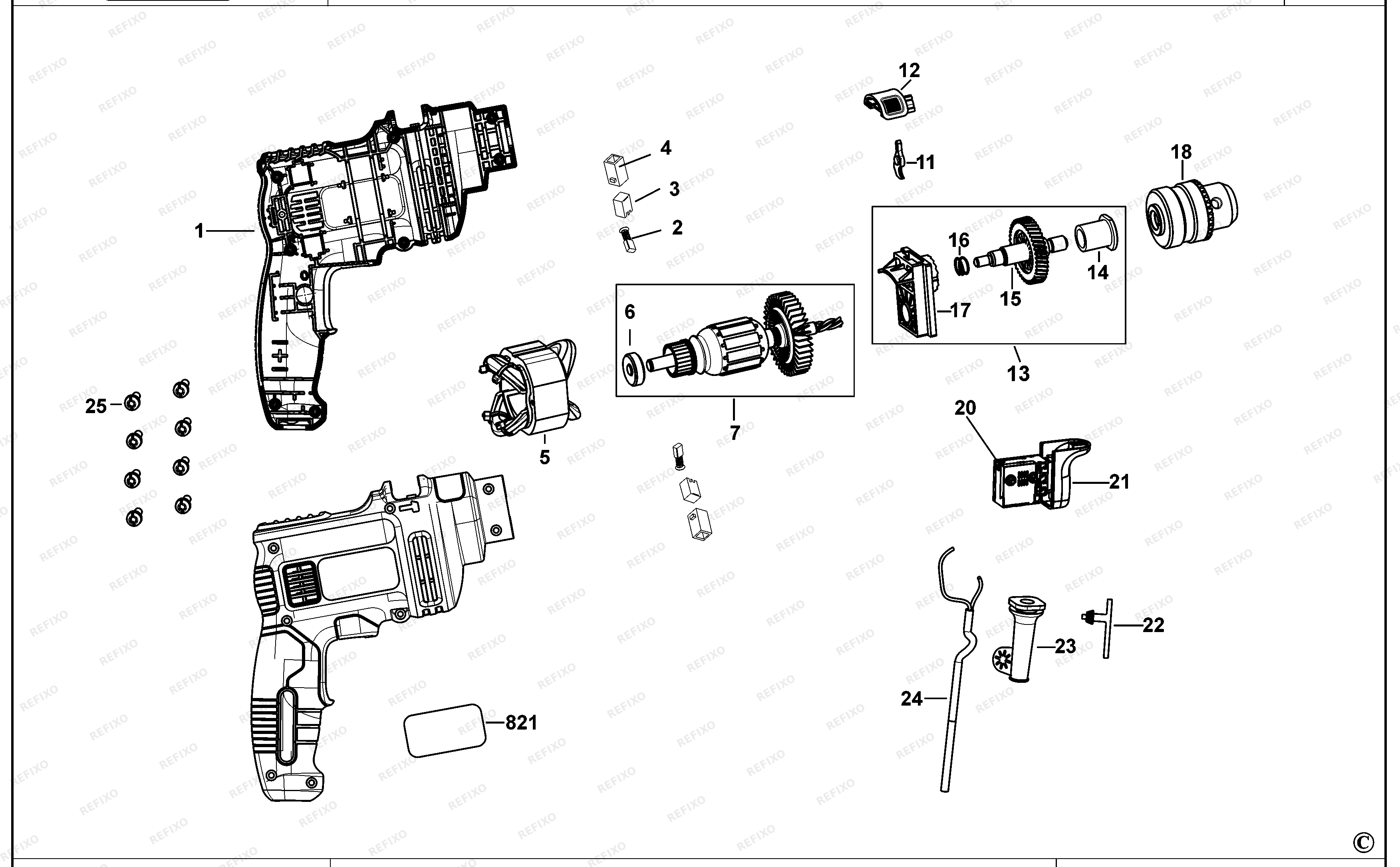 Black&Decker УДАРНАЯ ДРЕЛЬ KR5010 — схема запчастей