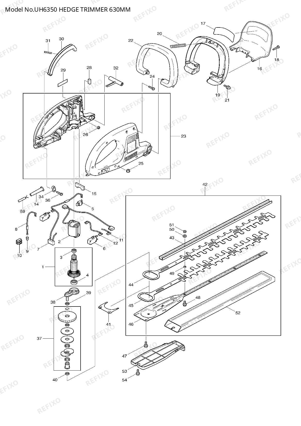 Деталировка MAKITA UH6350 — схема запчастей в разборе