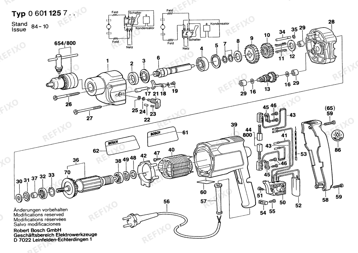 Деталировка Bosch Дрель дрель | 110 V | 036 - GB (0 601 125 741) — схема запчастей в разборе