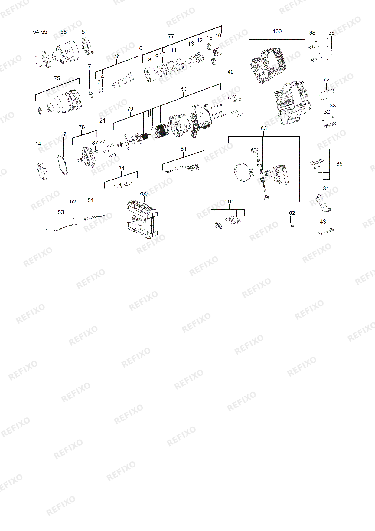 Деталировка MILWAUKEE M18ONEFHIWF1DS 0C 4933472071 4000481397 — схема запчастей в разборе