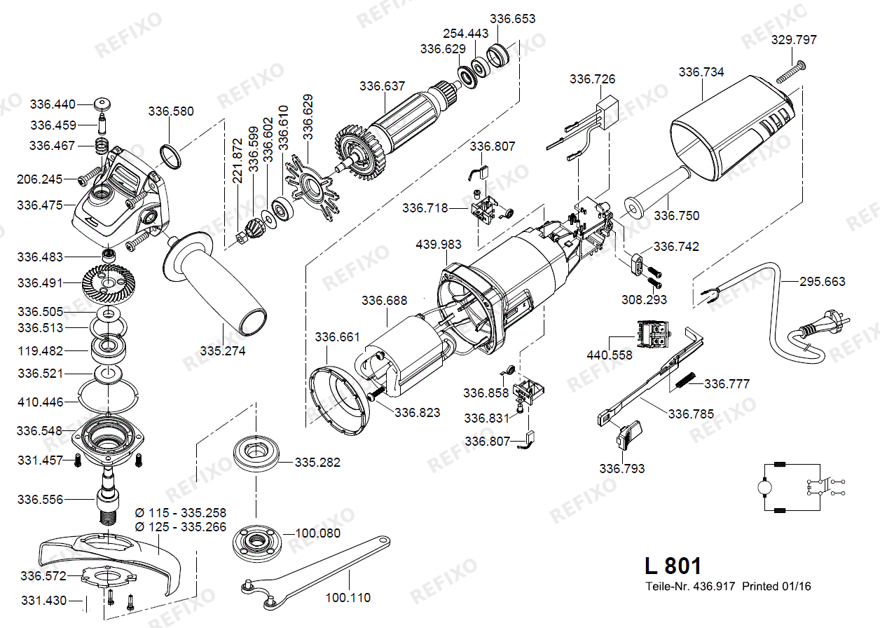 Деталировка Flex L 801 230CEE — схема запчастей в разборе
