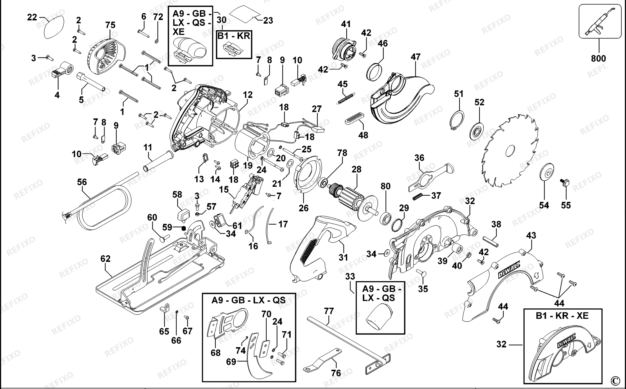 Деталировка DeWalt D23620-QS TYPE 1 KREISSGE D23620-QS D23620 — схема запчастей в разборе