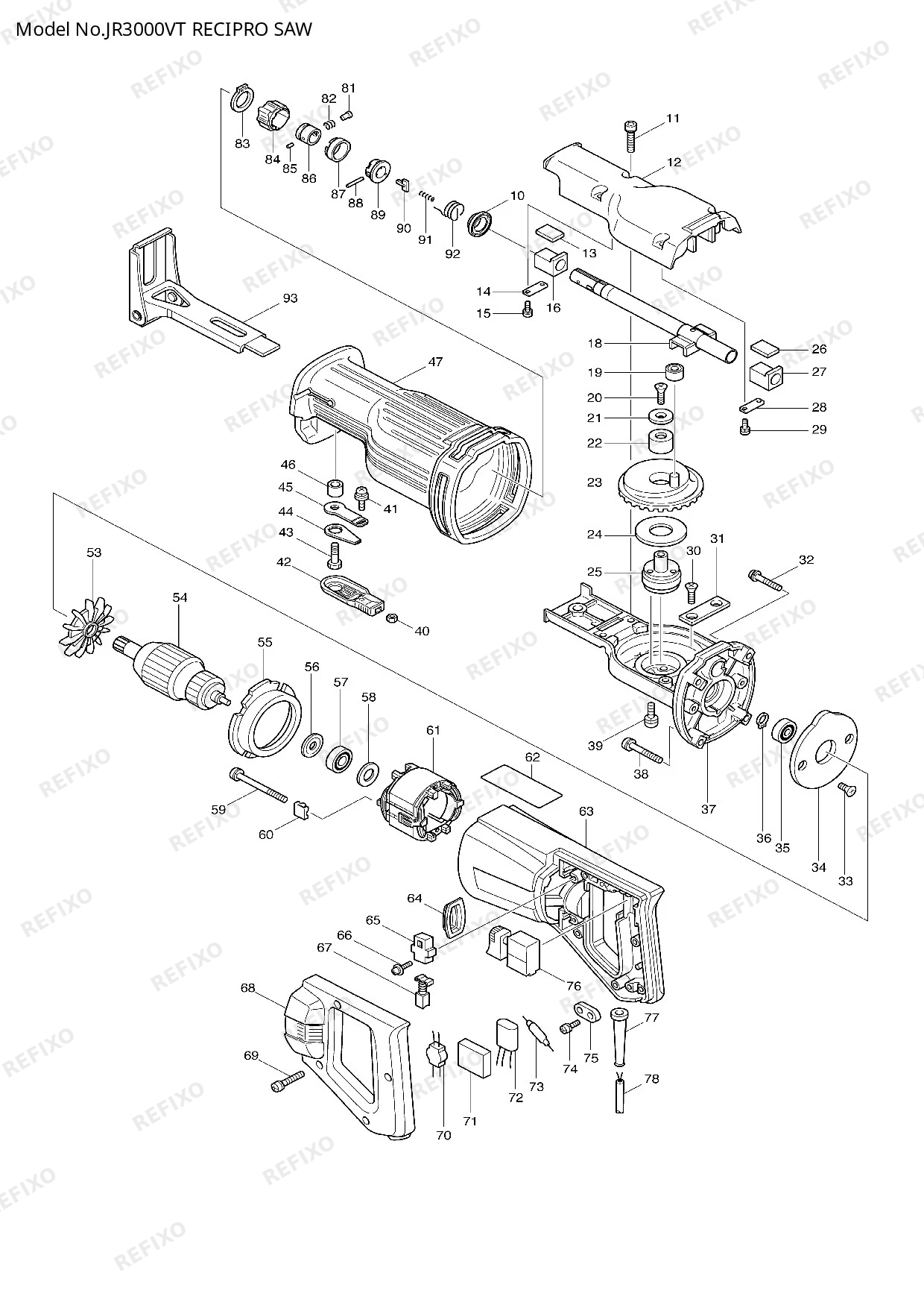 Деталировка MAKITA JR3000VT — схема запчастей в разборе