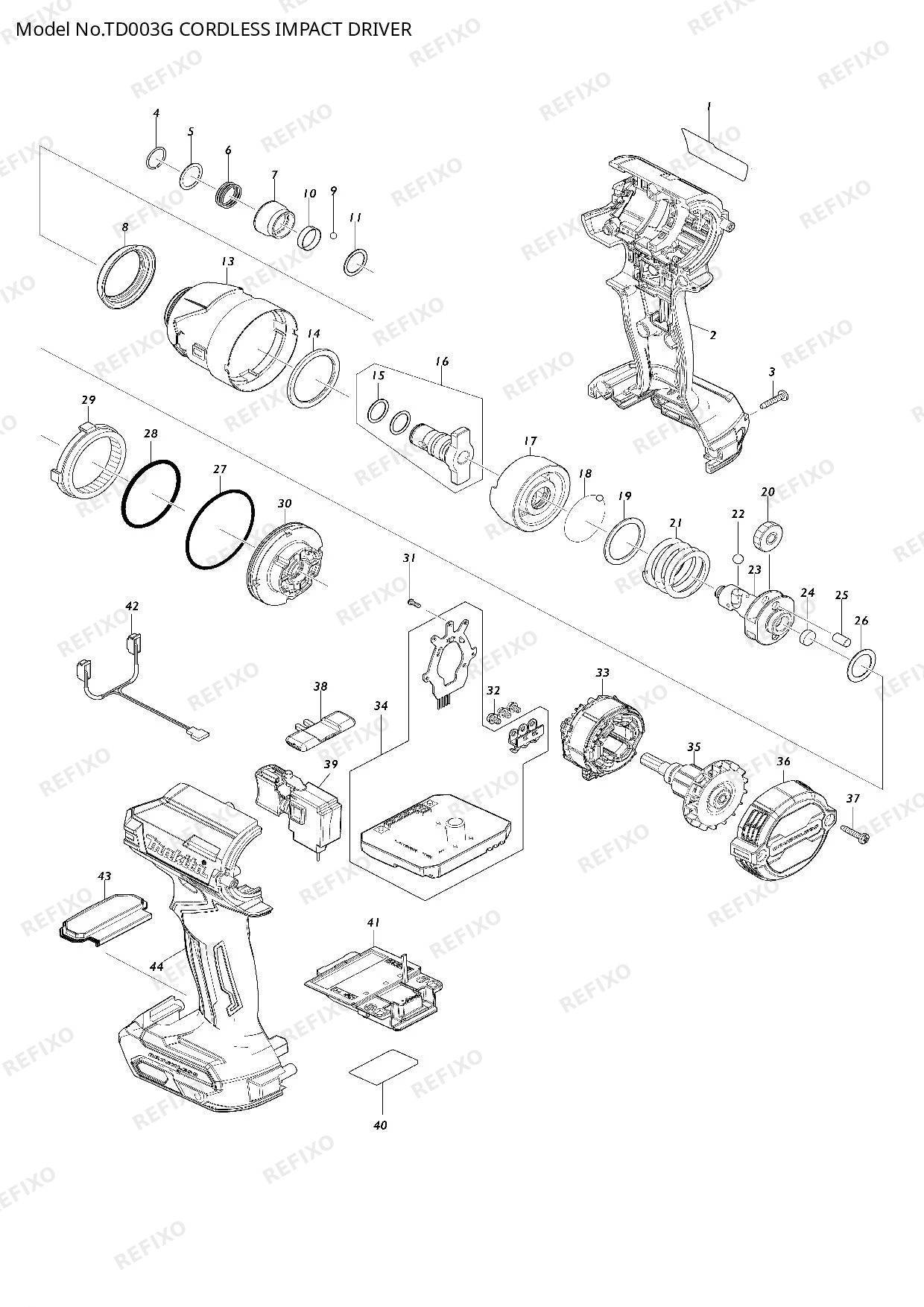 Деталировка MAKITA TD003G — схема запчастей в разборе