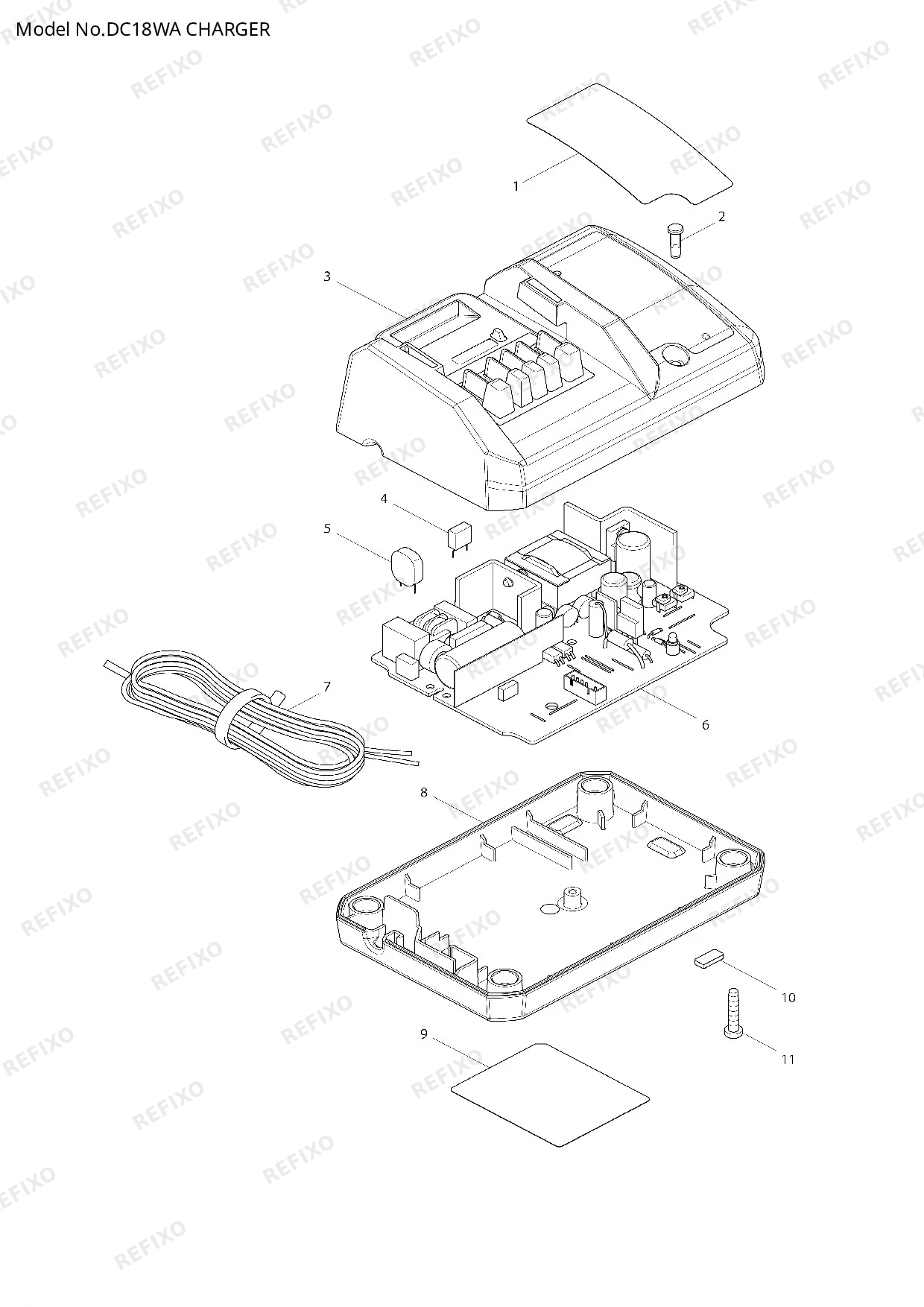 Деталировка MAKITA DC18WA — схема запчастей в разборе