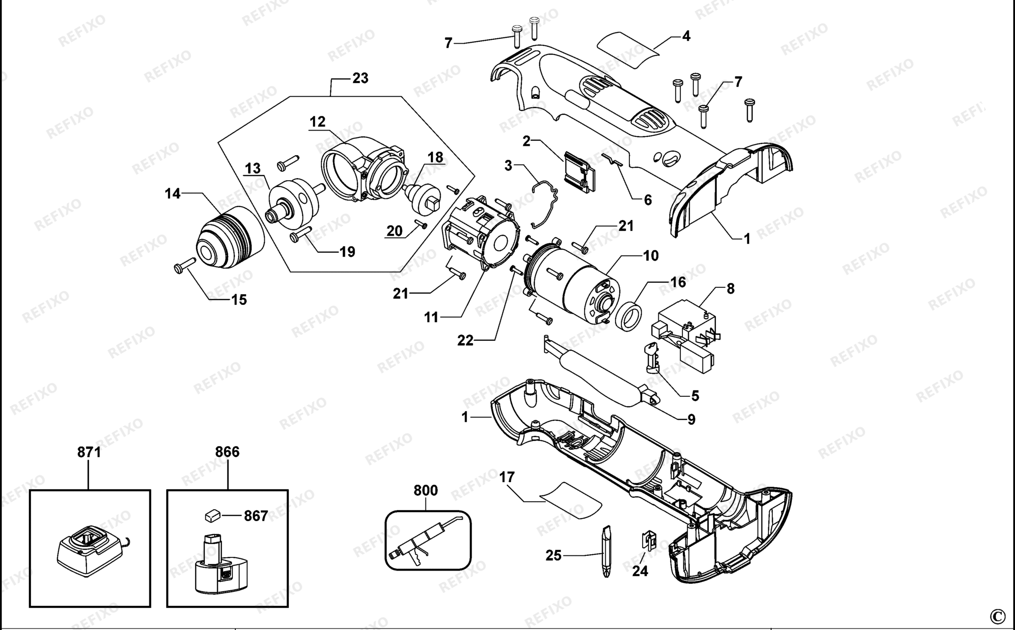 Деталировка DeWalt DW960-QW TYPE 2 RIGHT ANGLE DRILL DW960-QW DW960 — схема запчастей в разборе