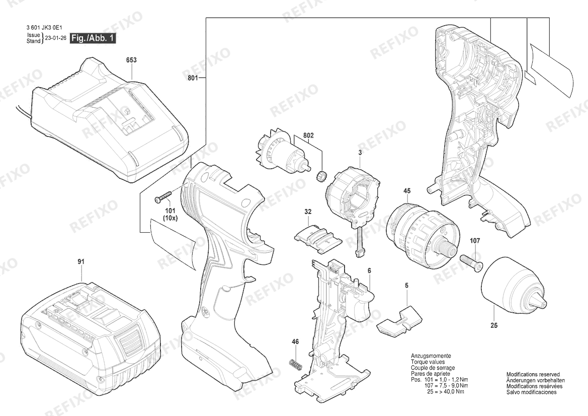 Деталировка Bosch Аккумуляторный шуруповёрт GSR 185-LI | 18 V | 044 - LAM (3 601 JK3 0E1) — схема запчастей в разборе