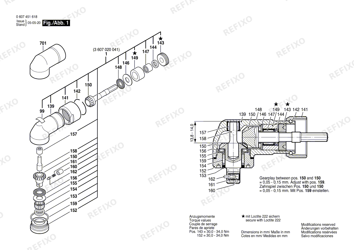 Деталировка Bosch Winkelschraubkopf 370 WATT-SERIE (0 607 451 618) — схема запчастей в разборе