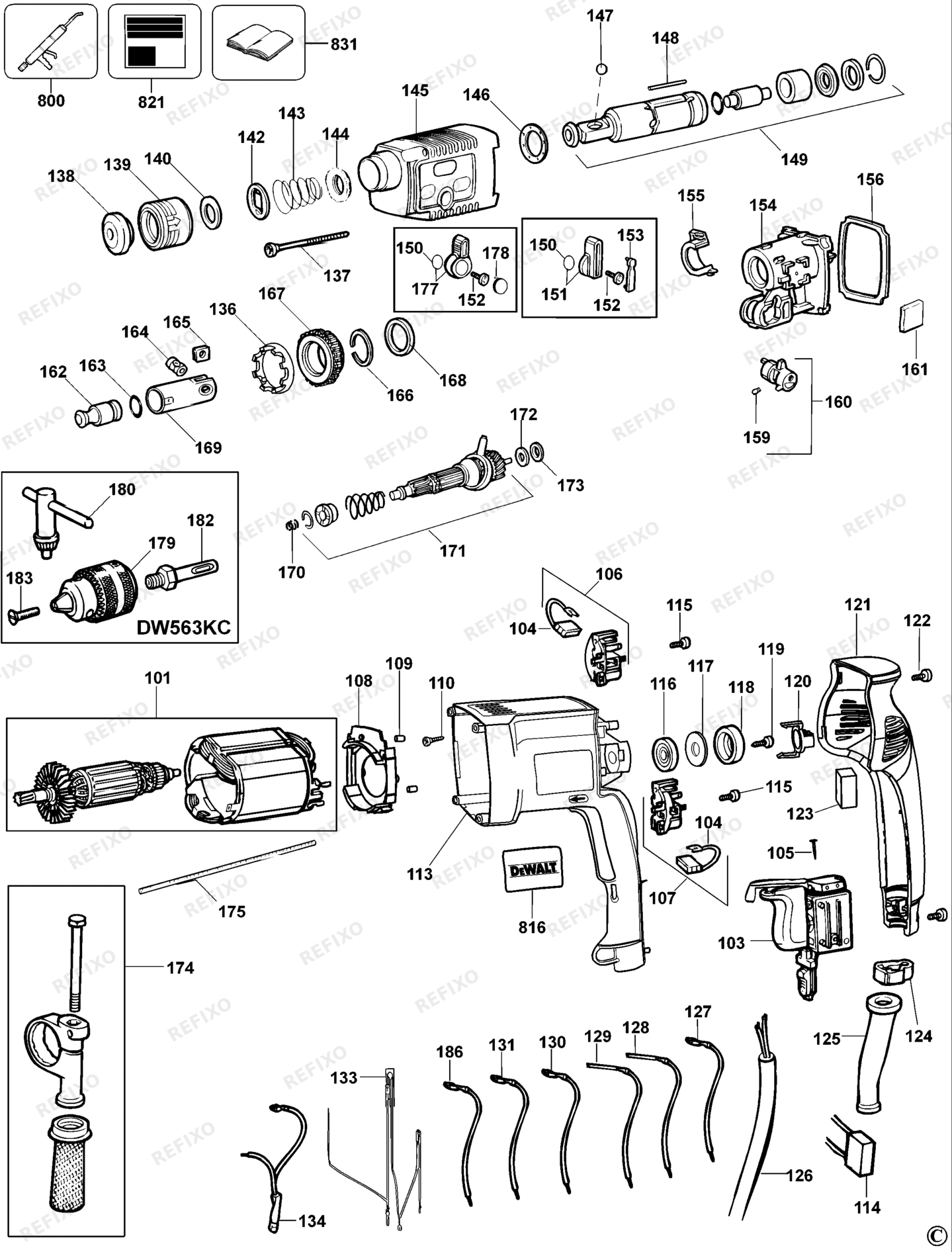Деталировка DeWalt DW563-QS TYPE 3 DREHHAMMER DW563-QS DW563 — схема запчастей в разборе