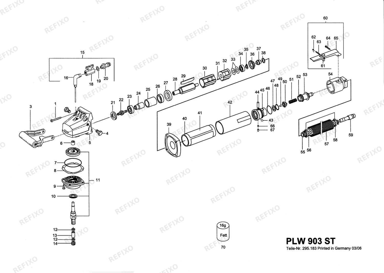 Деталировка Flex PLW 903 ST - 600 Watt Druckluft-Nass-Steinschleife 331848 — схема запчастей в разборе